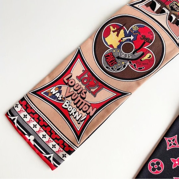 LV Scarf Womens One Size Pink Red 200 Years 2021 Anniversary Twilly - Picture 4 of 6
